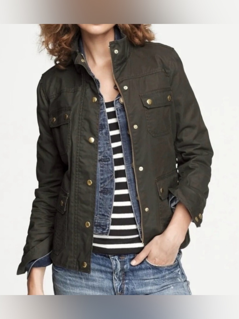J.Crew Relaxed Boyfriend Field Utility Jacket Military Olive Green M - Picture 1 of 13